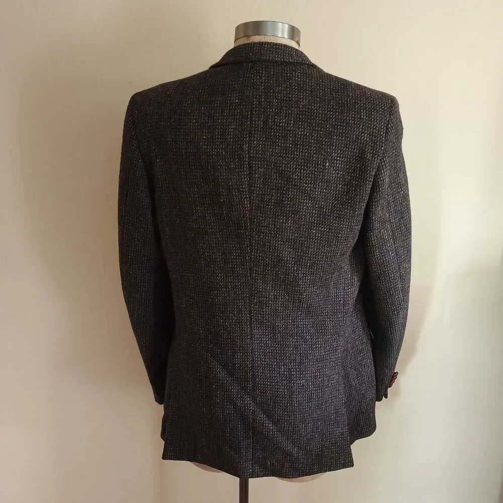 Vintage Suit Jacket Mens 42L Brown Check Tweed Wool 2 Button Blazer Academia USA
